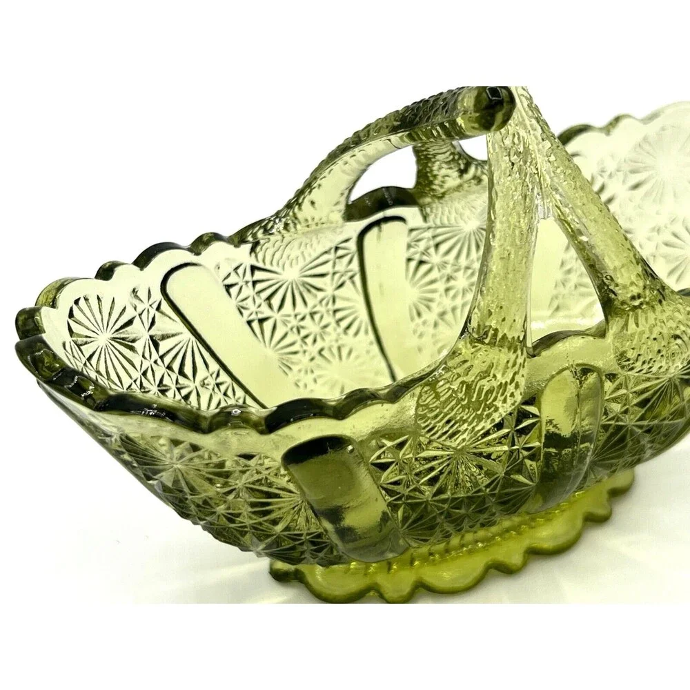 Fenton Art Glass Colonial Green Glass‎ Basket American Classic Twig Handle EUC